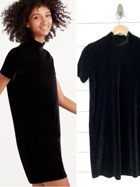Classic Black Velvet Mock Neck Dress - Women